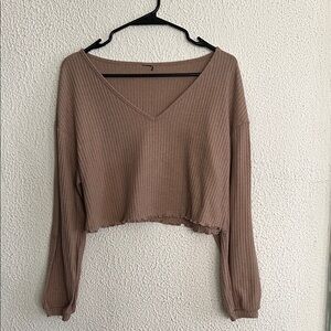 Long Sleeve Brown Crop Top